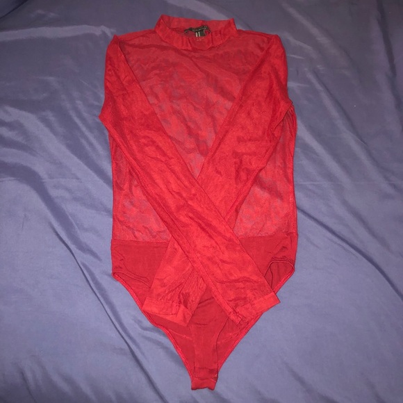 Red/Burgundy Mesh Bodysuit - Picture 3 of 4